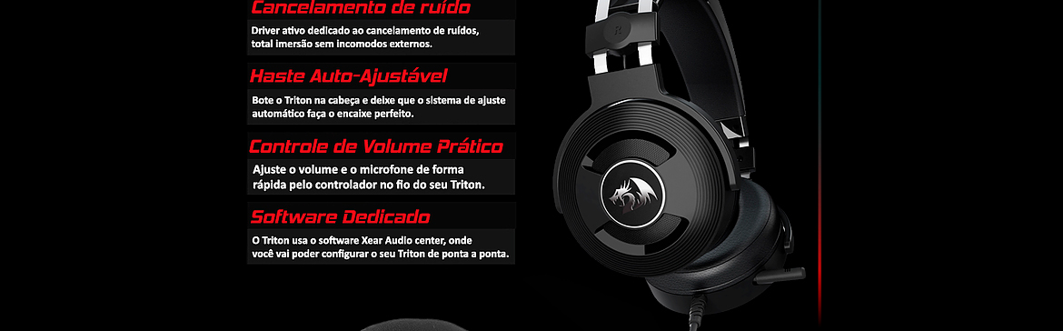 Headset Redragon Triton 7.1 Conector USB Controle de Volume e