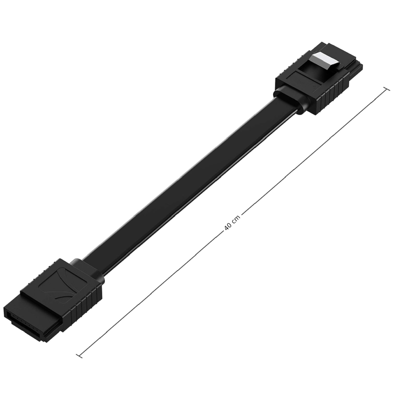 Dimensão e design flat do Cabo SATA 3 Preto