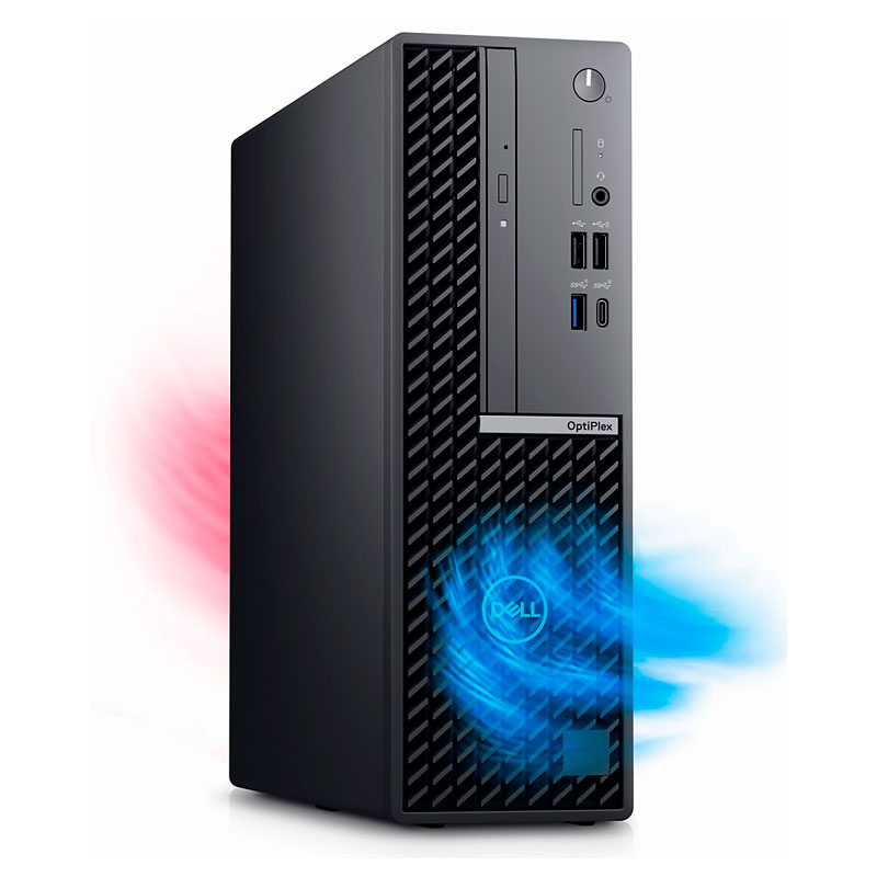 Imagem de um computador Dell OptiPlex Micro em um ambiente de trabalho moderno