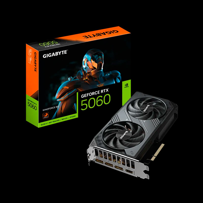 Placa de Vídeo Gigabyte GeForce RTX 5060 Windforce 8GB GDDR7 Vista Frontal