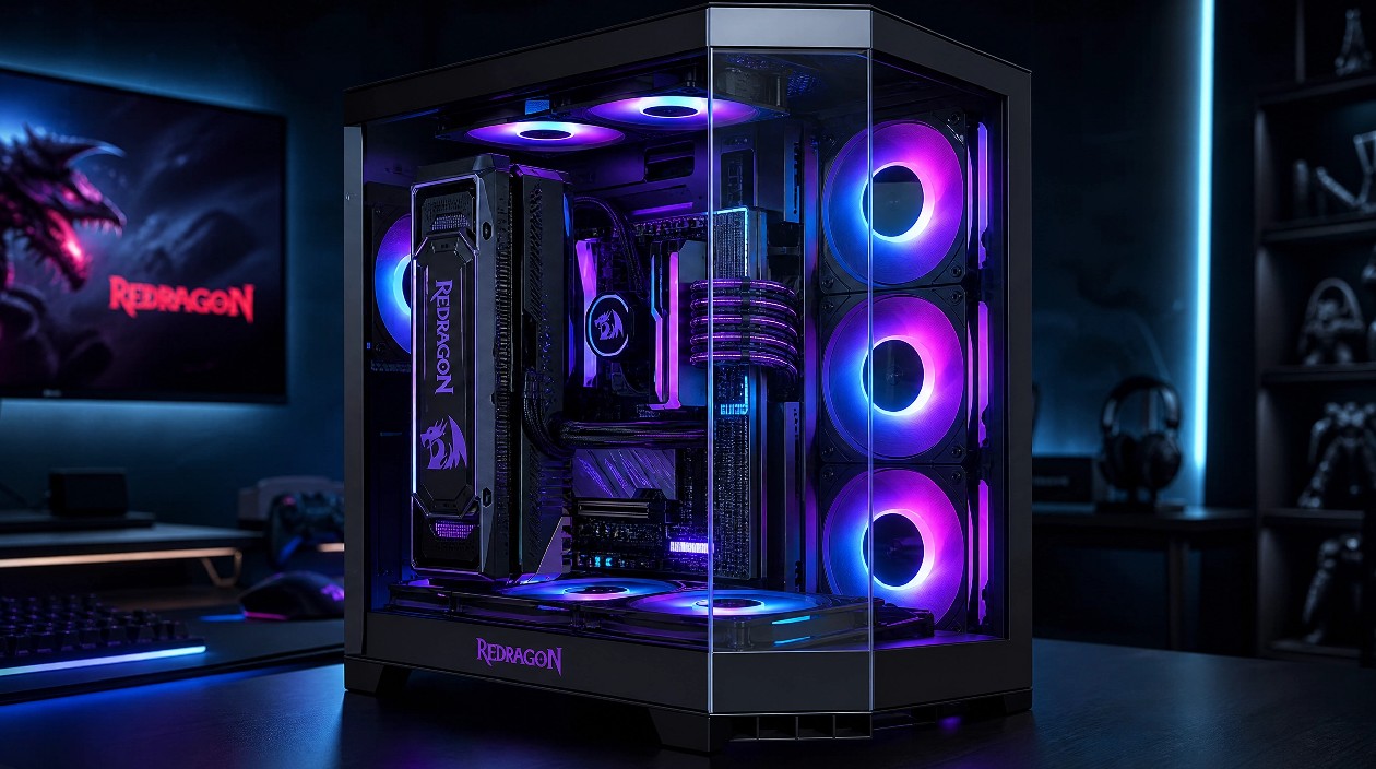 PC Gamer Bits Vortex 2025 - Vista completa com gabinete Redragon Edge