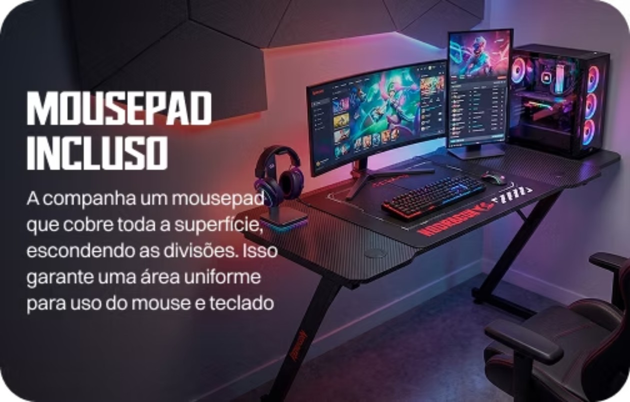 Mesa Gamer Redragon Preta Fibra de Carbono