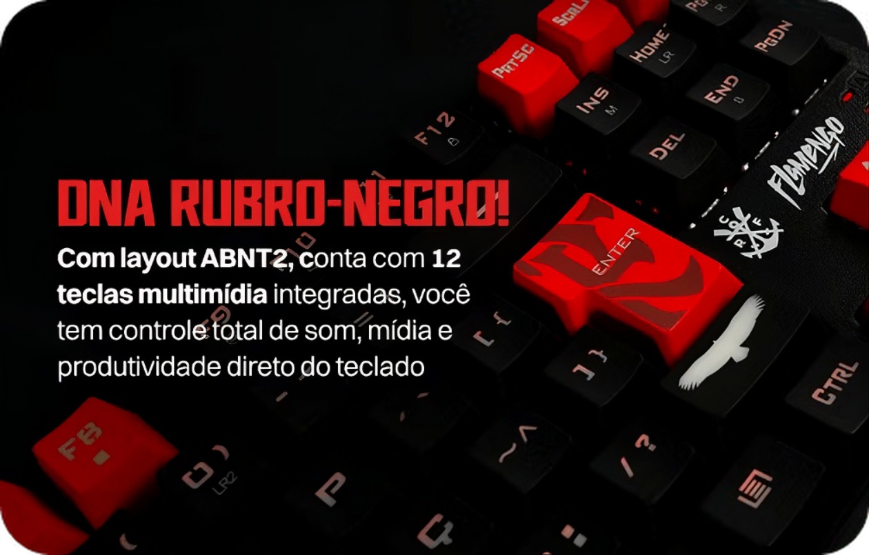 Visão geral do layout ABNT2 do teclado Flamengo Nation