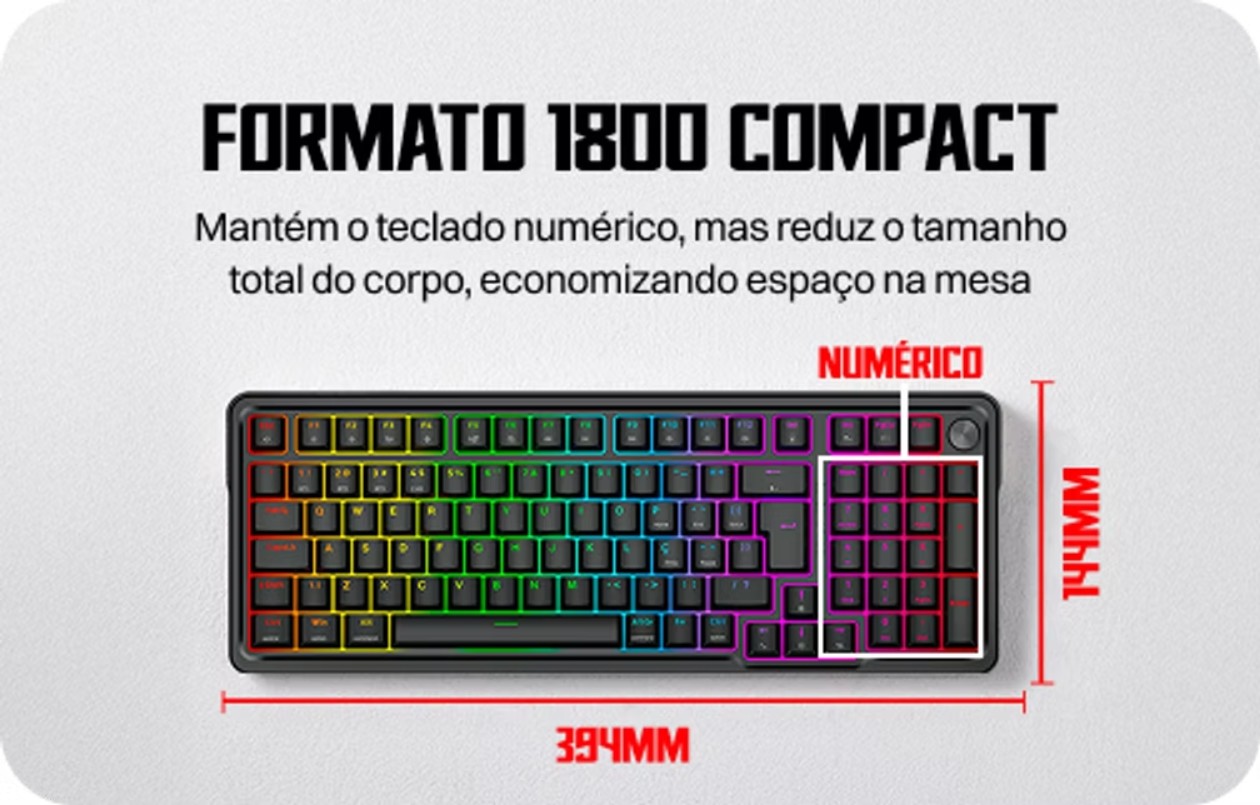 Visão do layout 1800 compact do Redragon Eisa Pro