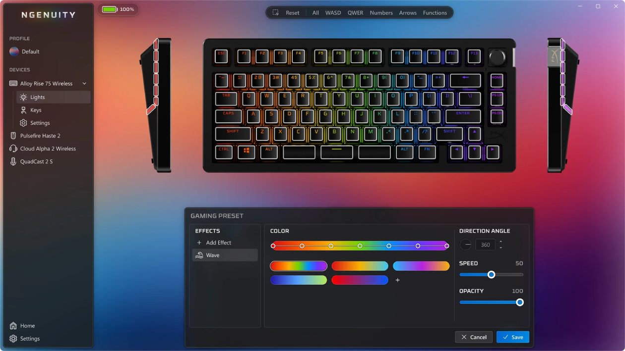 Iluminação RGB e cabo USB-C removível