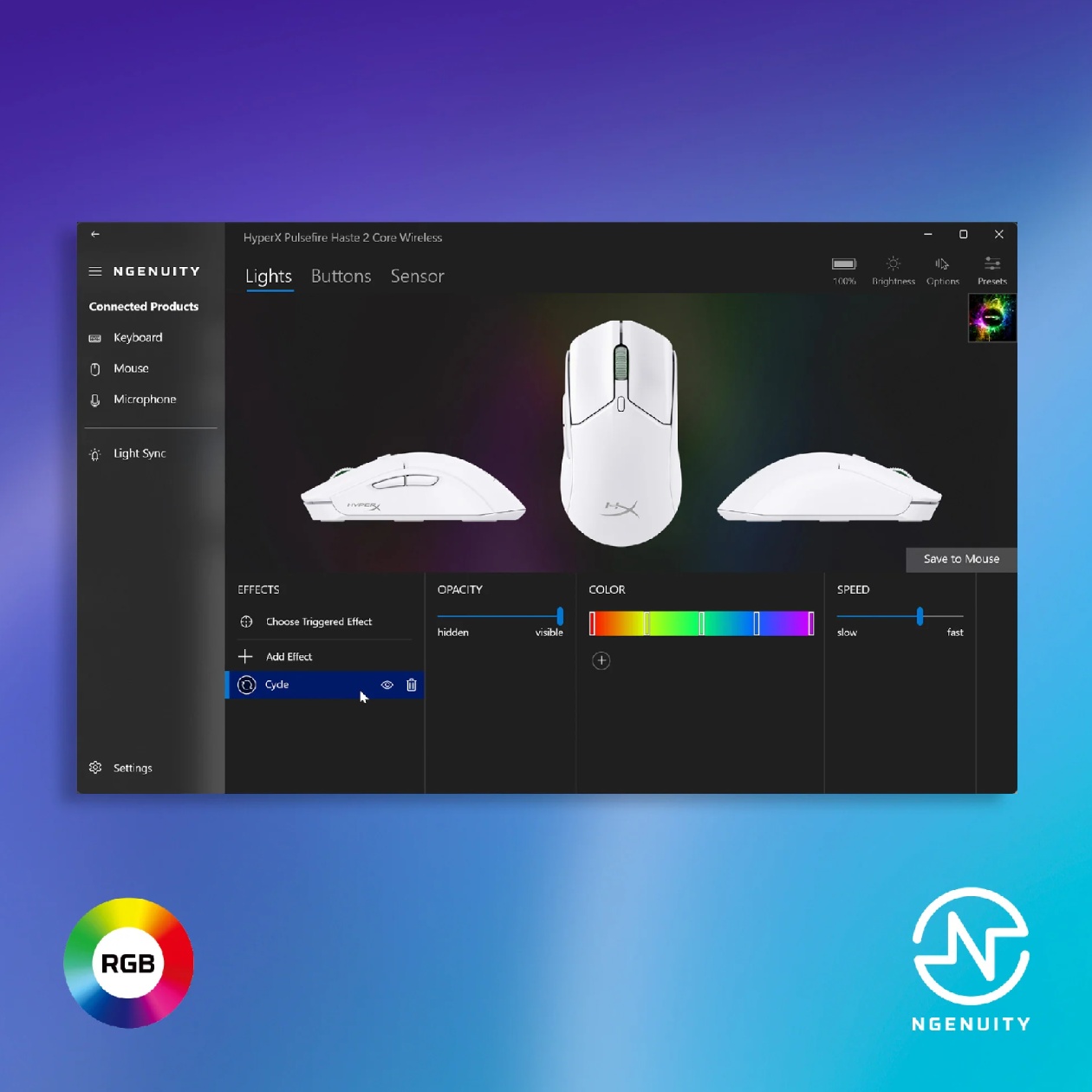 Bateria de longa duração do Mouse HyperX Haste 2 Core