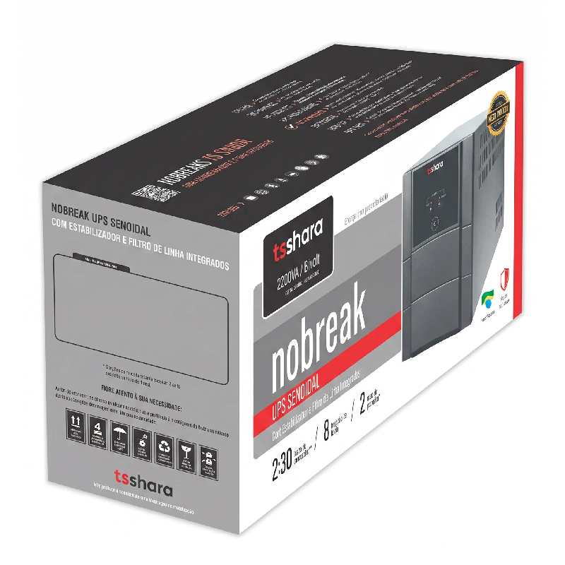 Entrada bivolt automática e saída selecionável do Nobreak TS Shara 4500