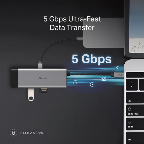 Portas USB-A 5Gbps do TP-Link UH7021C