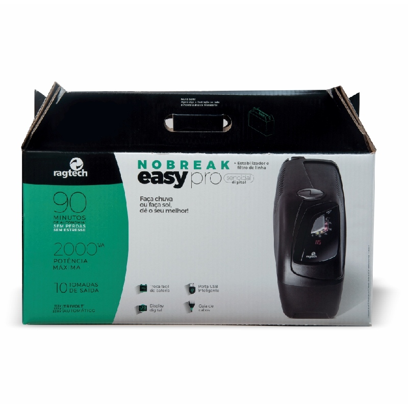 Tomadas traseiras e conexões do No-Break RagTech Easy Pro CBU 1600VA