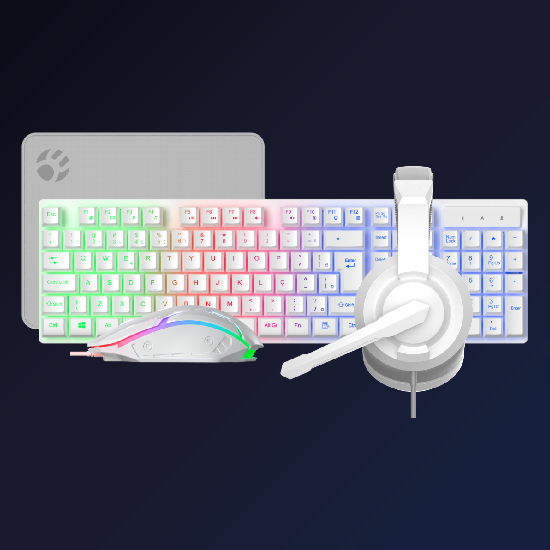 Kit Gamer Bluecase Play Teclado Mouse Headset MousePad Branco