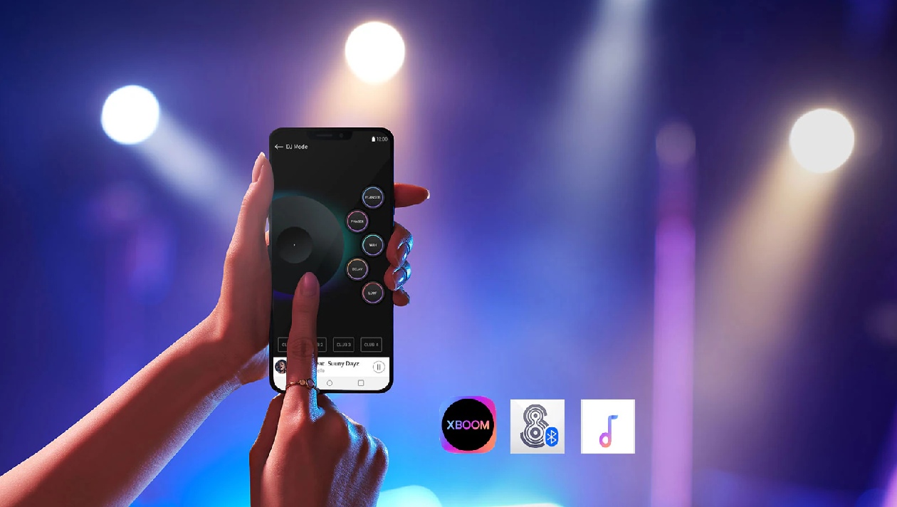 LG XBOOM CL87 - Aplicativo DJ Mode no smartphone com pad de controle circular