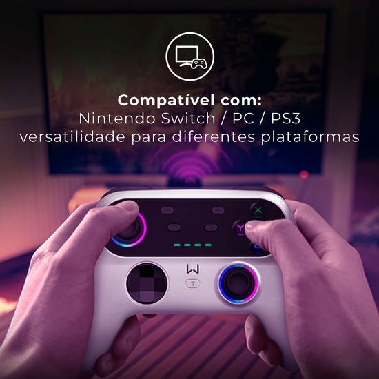 Controle Warrior Ultra Pro branco em vista frontal com detalhes dos gatilhos