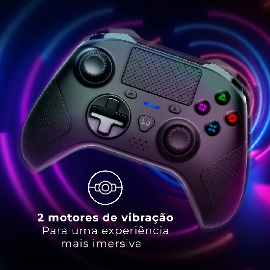 Detalhe do touchpad e iluminação do Controle Warrior Mine Pro