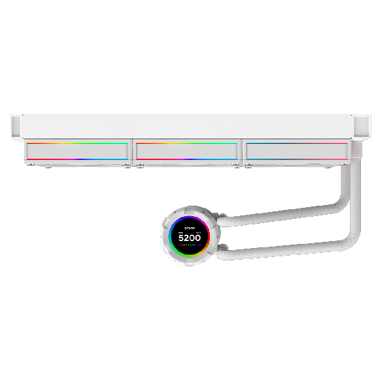 Três ventoinhas aRGB de 120mm do Vision White Ghost 360mm com aros iluminados e rolamento FDB