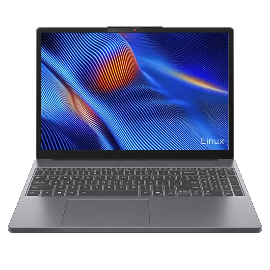 Notebook Lenovo IdeaPad Slim 3 Luna Grey aberto em ângulo frontal exibindo tela WUXGA de 15.3 polegadas com Linux