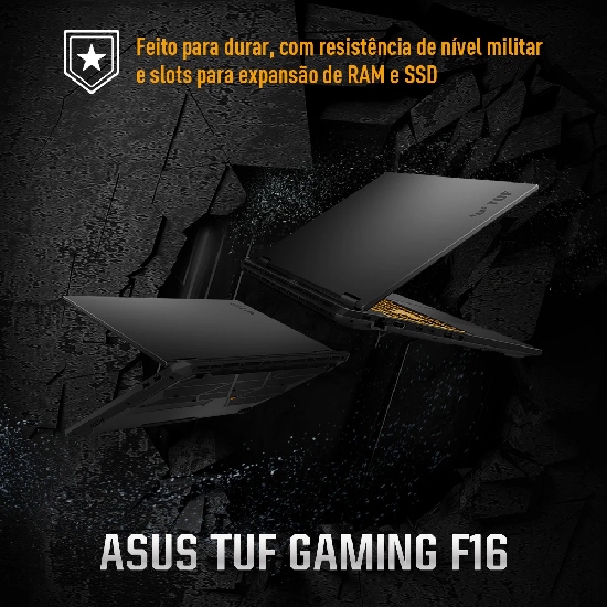 Vista lateral do notebook Asus TUF Gaming FX608 mostrando conjunto de portas USB, HDMI 2.1, Thunderbolt 4 e RJ45