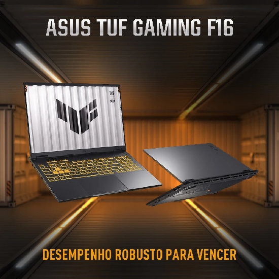 Notebook Asus TUF Gaming FX608 em perspectiva mostrando tela Full HD+ 16 polegadas com 165Hz e ângulo de visão amplo
