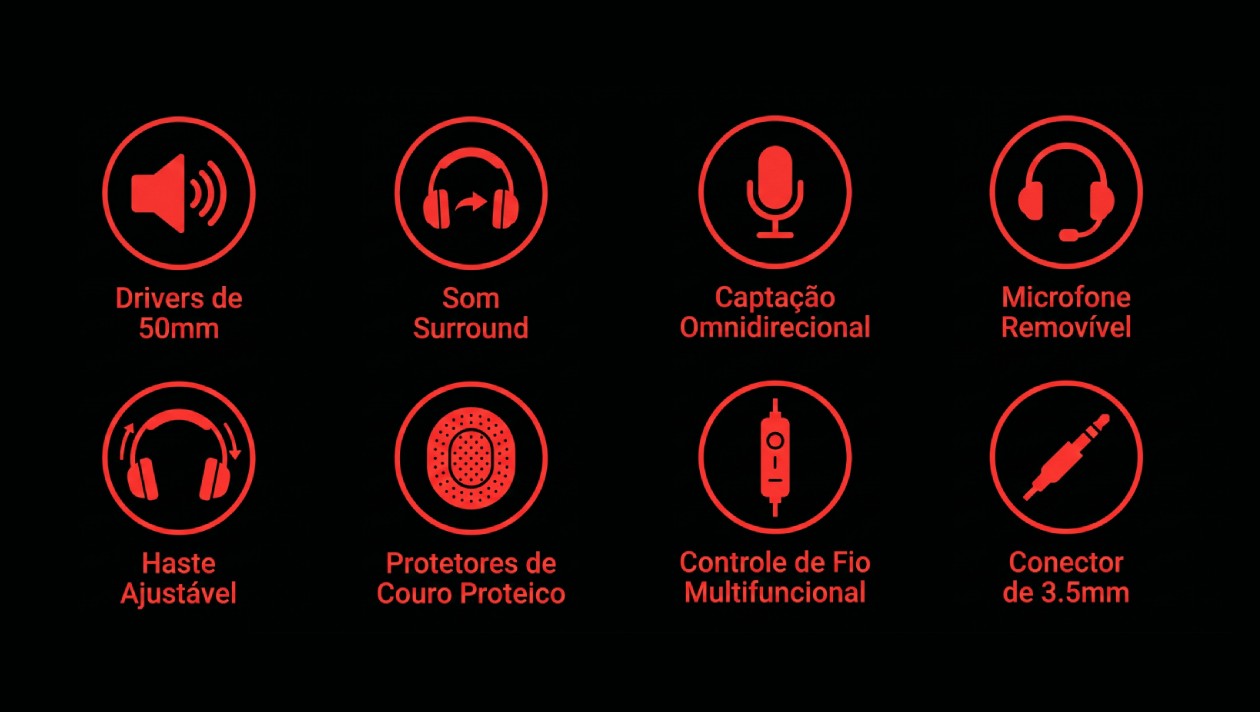Detalhe dos drivers de 50mm do headset Havit H2000E mostrando qualidade acustica e graves potentes