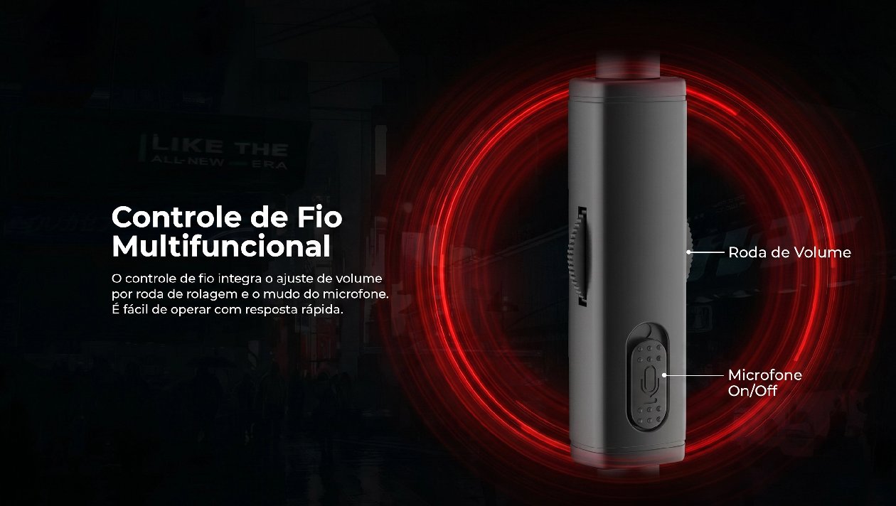 Controle multifuncoes inline do headset Havit H2000E com roda de scroll para volume e botao de mudo do microfone