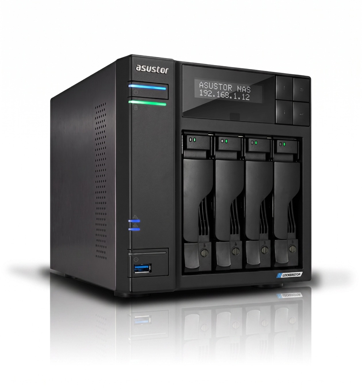 NAS Asustor AS6704T V2 linha Lockerstor com painel LCD informativo