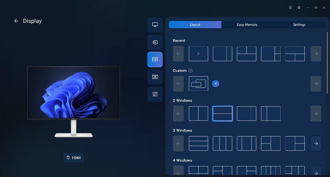 Configuracao de display do Windows mostrando opcoes de layout para multiplas janelas no monitor Dell S2725DC Plus