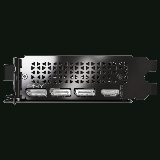 Painel traseiro da placa de video PNY GeForce RTX 5060 Ti mostrando 3 portas DisplayPort 1 HDMI e conector de energia 8 pinos