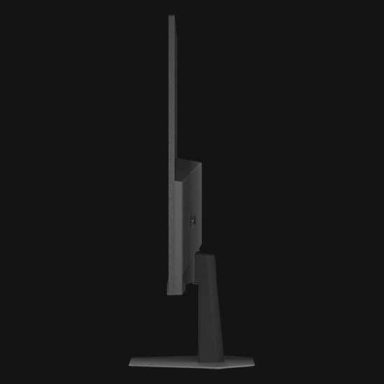 Perfil lateral do Monitor Gamer Gigabyte GS24F14 mostrando design fino suporte e base compacta
