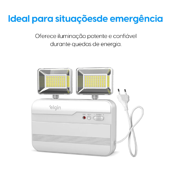 Lumin&aacute;ria de emerg&ecirc;ncia Elgin 48LEM2KL2200 branca com texto ideal para situa&ccedil;&otilde;es de emerg&ecirc;ncia e queda de energia