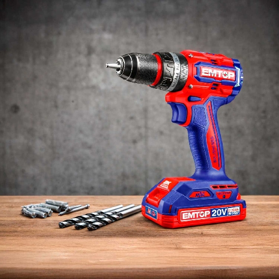 Kit completo Furadeira Parafusadeira Emtop Brushless 20V com 2 baterias, carregador, 47 acess&oacute;rios, brocas e maleta