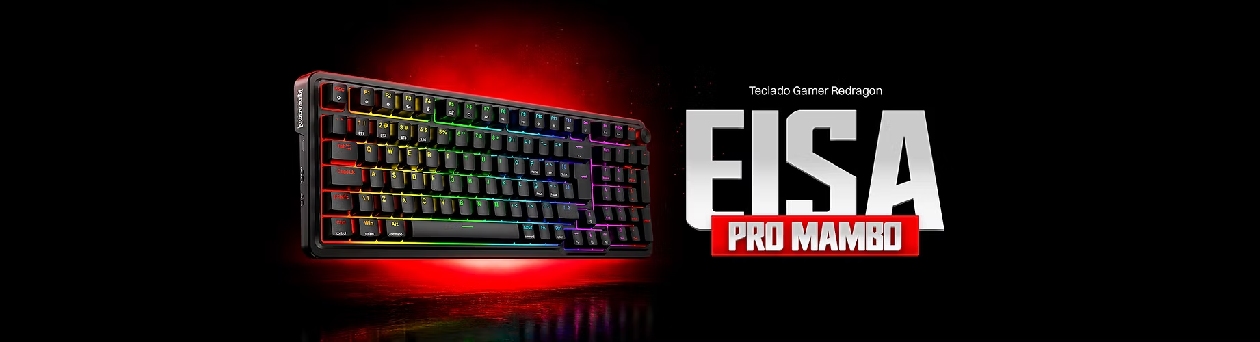 Teclado Mec&acirc;nico Redragon Eisa Pro K686-RGB-PRO preto com ilumina&ccedil;&atilde;o RGB ativa em formato 1800 Compact com teclado num&eacute;rico e roda de volume