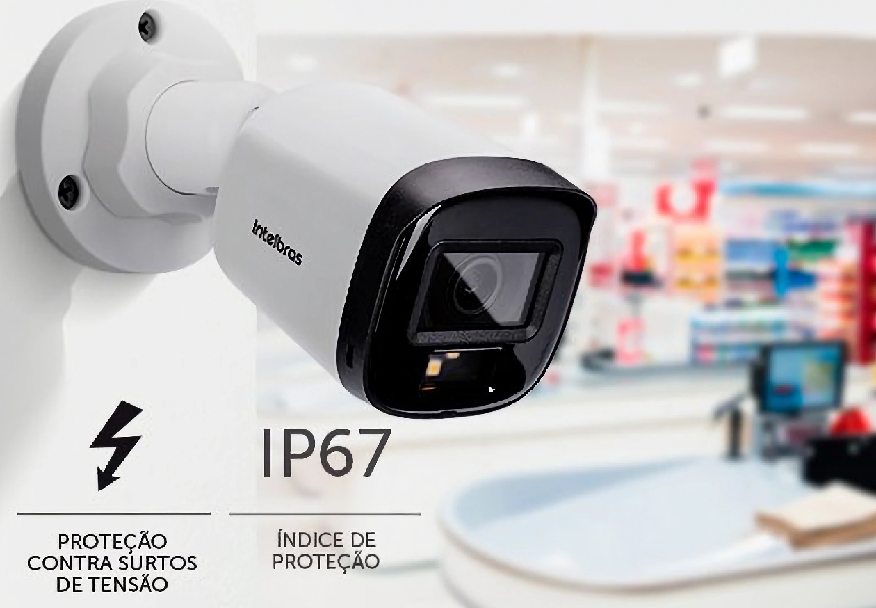 Prote&ccedil;&atilde;o IP67 e circuito antissurto da c&acirc;mera Intelbras VHD 1220 B FC+ para instala&ccedil;&otilde;es externas dur&aacute;veis