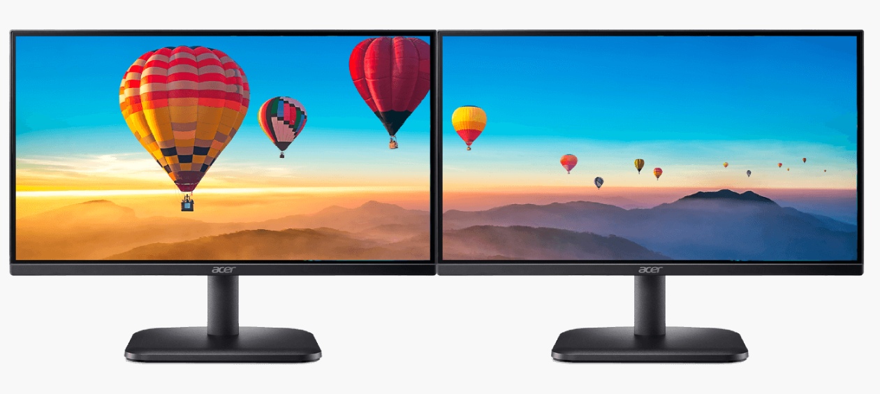 Monitor Acer EK241Y Gbi com design slim e base estável mostrando perfil lateral