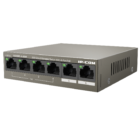 Tecnologia PoE+ do switch IP-COM G2206P-4-63W alimentando câmeras IP e access points pelo cabo de rede