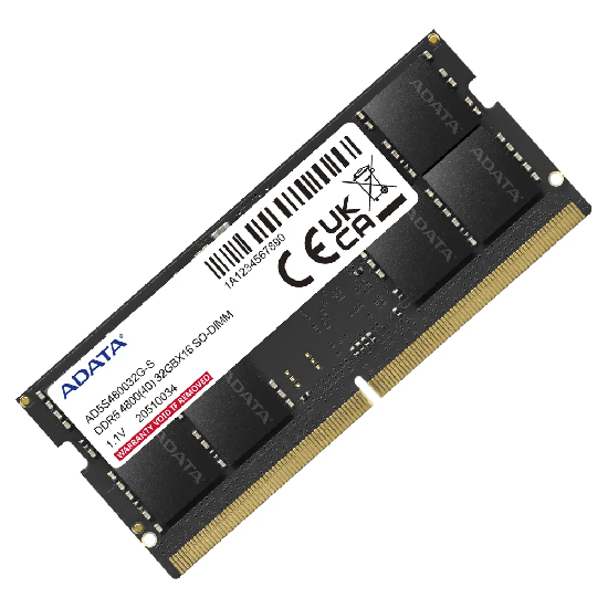 Memória RAM 32GB DDR5 4800MHz Adata SODIMM CL40 AD5S480032G-S pente de 262 pinos para notebook