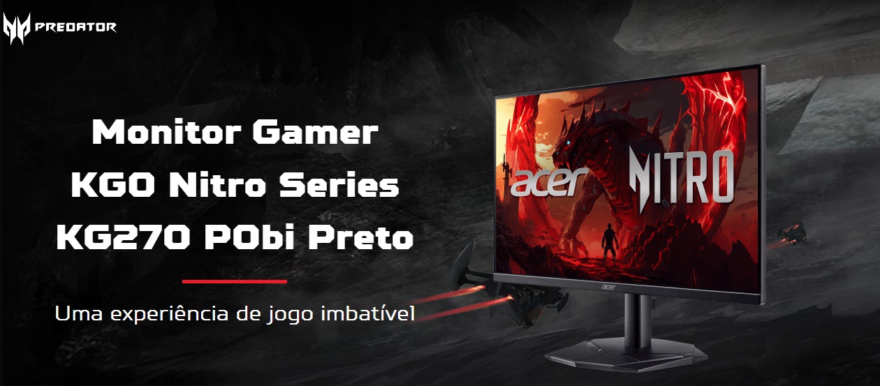 Monitor Gamer Acer KG270 P0bi 27 polegadas preto Full HD VA 144Hz visto de frente mostrando tela larga com bordas finas e base est&aacute;vel