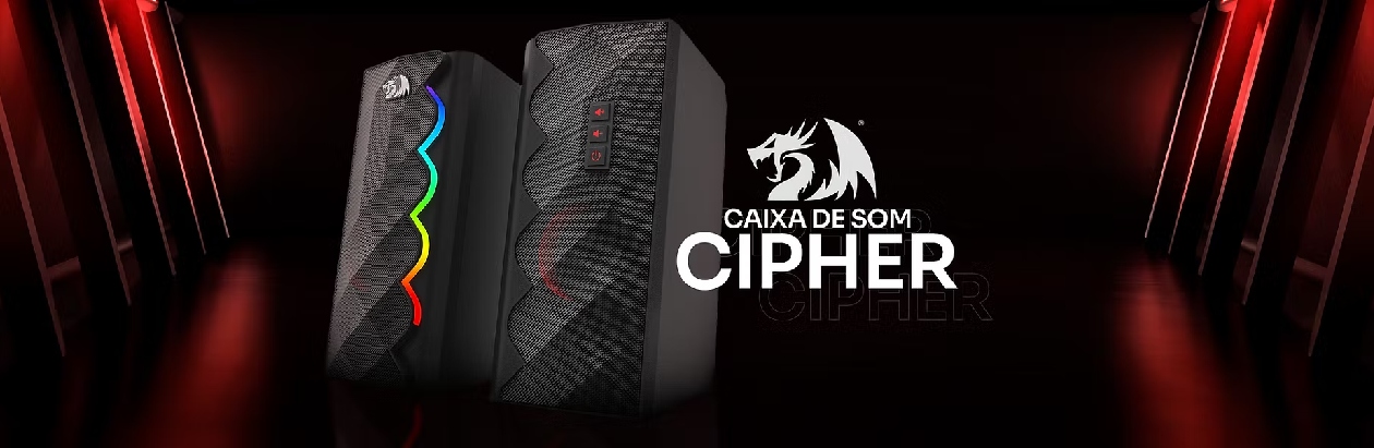 Caixa de Som Gamer Redragon Cipher GS522 com design minimalista e iluminação RGB