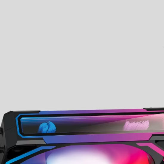 Design das fans Redragon GC-F012 com efeito de profundidade e iluminação ARGB