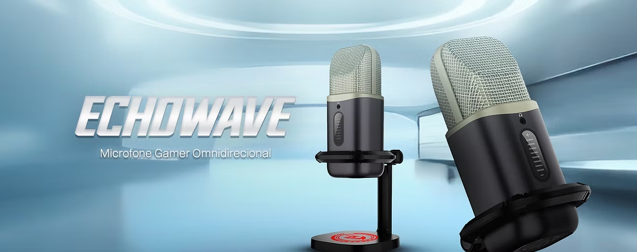 Microfone Gamer Redragon Echowave GM305 com iluminação RGB e pedestal de mesa