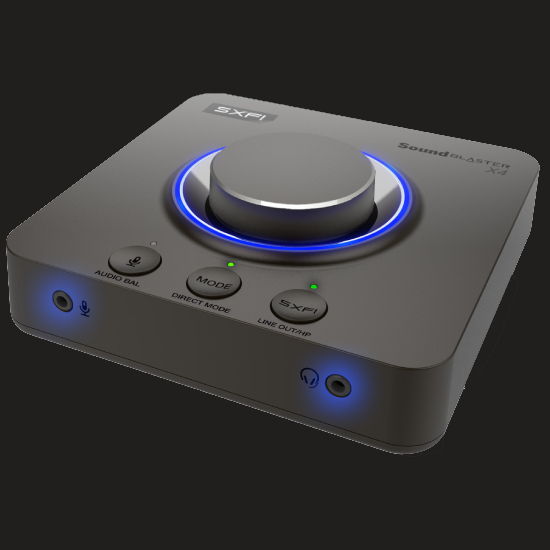 Entradas frontais de microfone e headset da Sound Blaster X4