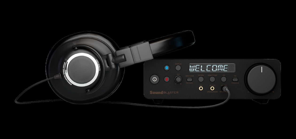 Conectividade da Sound Blaster X5 com RCA, &oacute;ptico TOSLINK de entrada e sa&iacute;da, USB-C e USB-A host