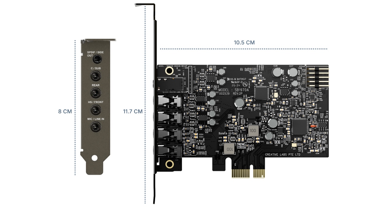 Dimensões da placa Creative Sound Blaster Audigy FX Pro