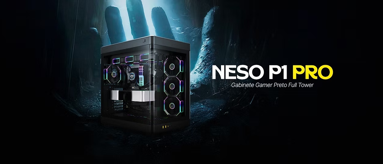 Gabinete Gamdias Neso P1 PRO B Full Tower com design trapezoidal e 3 ventoinhas ARGB