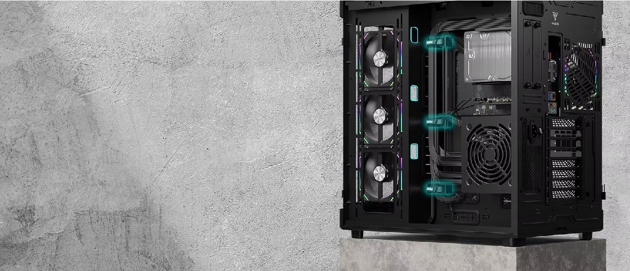 Gerenciamento de cabos do gabinete Gamdias Neso P1 PRO B com compartimento oculto de 90mm