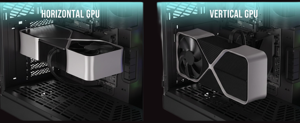 Slots PCIe rotativos do gabinete Gamdias Neso P1 PRO B para instalação flexível de GPUs
