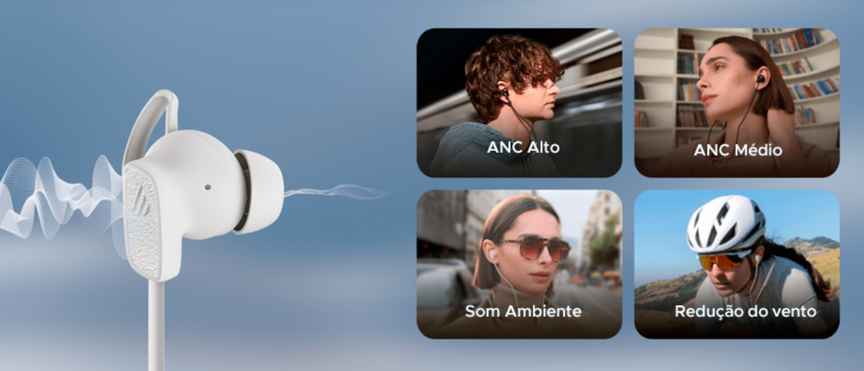 Fone Edifier W280NB Pro com 4 modos de cancelamento de ruído: ANC Alto, ANC Médio, Som Ambiente e Redução de Vento