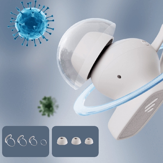 Ponteiras do Edifier W280NB Pro com proteção antibacteriana e acessórios inclusos