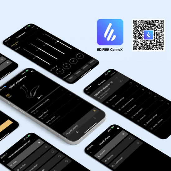 App EDIFIER ConneX com equalização, modos de ruído e modo game