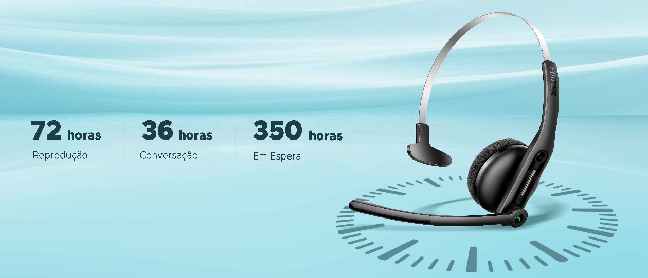 Banner da autonomia do Edifier CC300 com relógio estilizado e indicadores de 72h, 36h e 350h