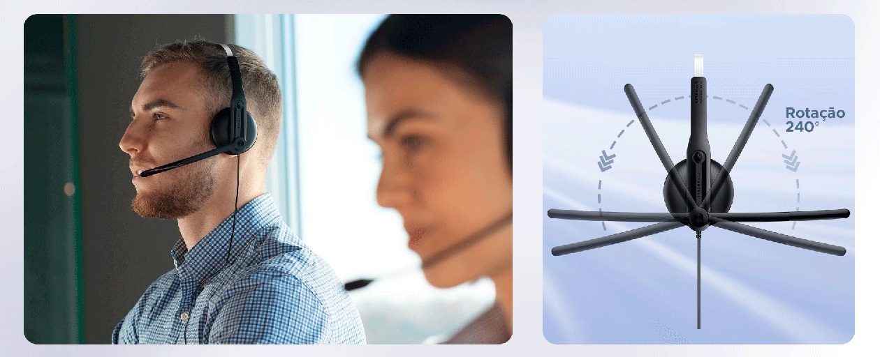 Profissional utilizando headset Edifier CC100 com haste de microfone giratória 240°