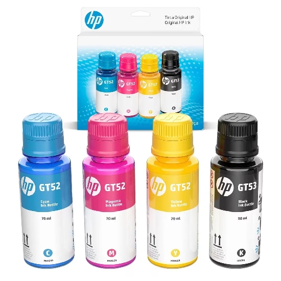 Kit de refil de tinta HP GT52/GT53 com 4 garrafas: Preto, Ciano, Magenta e Amarelo